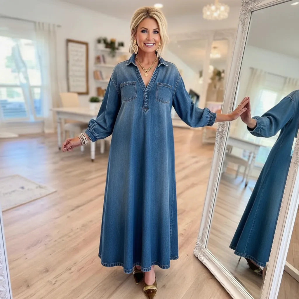 Long Sleeve Denim Maxi Dress